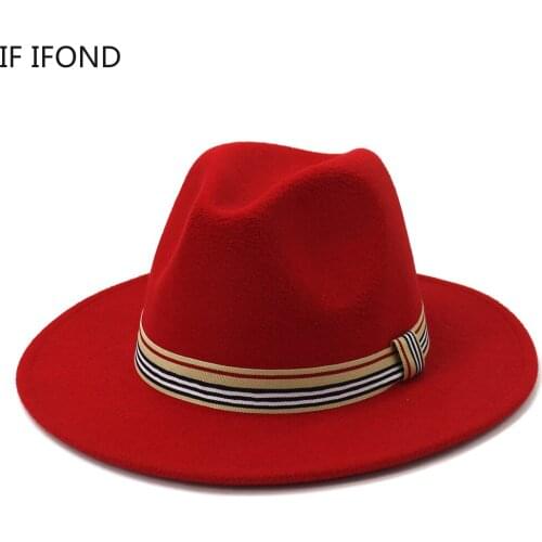 Autumn Winter British Style Vintage Wool felt Fedora Hat For Women Men simple Wide Brim Fashion Top Jazz Cap