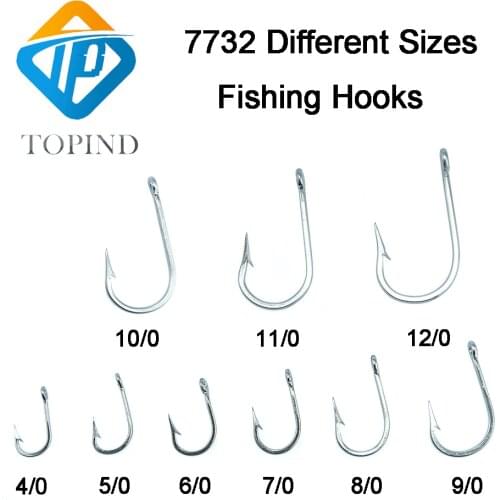 TOPIND 20PCS/bag Stainless Steel 7732 Fishing Hooks sea tuna hooks large hooks plate hooks 4/0 5/0 6/0 7/0