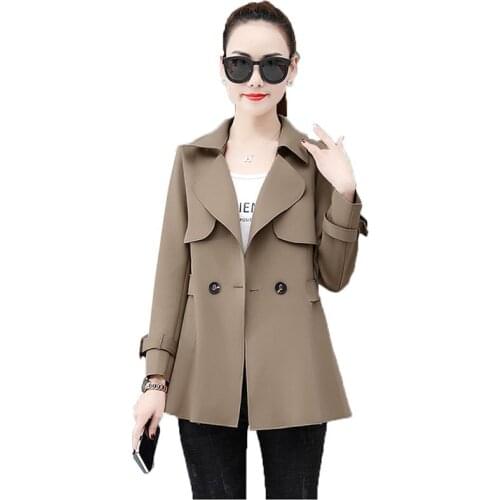 Spring Autumn Womens Trench Coat Short Suit Collar Double-Breasted Slim Women Coat Outerwear Fashion Plus Size Female Tops 5XL