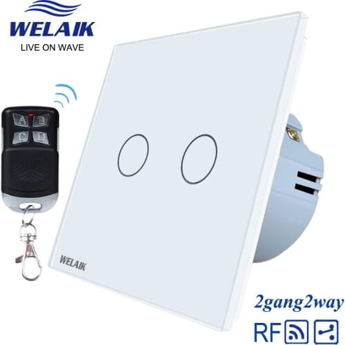 WELAIK Stairs-Glass Panel-Switch-Wall Switch-EU remote-control Touch-Switch Light-Switch 2gang2way AC250V A1924CW/BR01