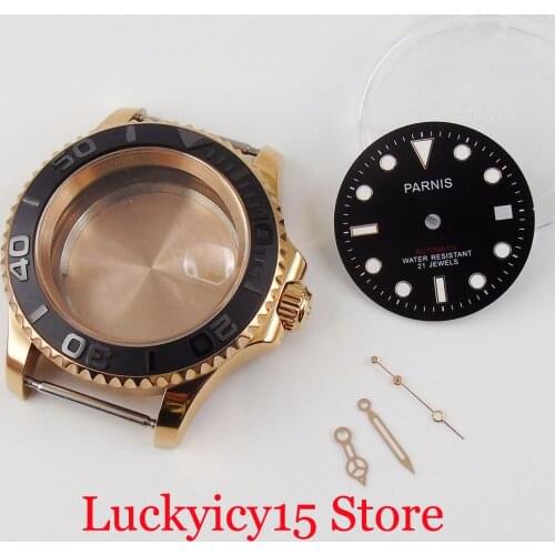 PARNIS Rose Gold Coated Replacement 41mm Watch Case for MIYOTA 8215 MINGZHU 2813 Dial Wristwatch Needle Bidirectional B ezel Be