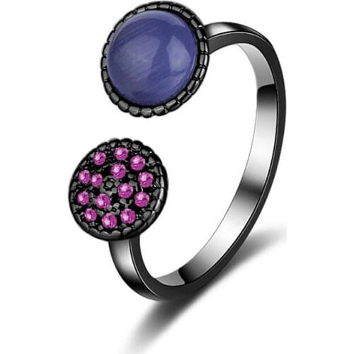 925 Sterling Silver Elegant Three Colors Opal Stone Opening Rings Cats Eye Mosaic Zircon For Women Party S-R247