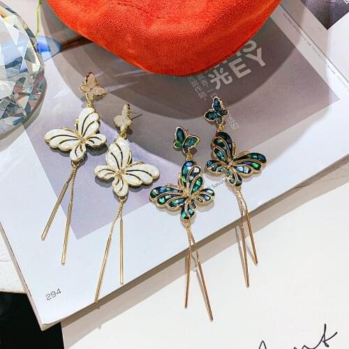 2020 Korean Style Colorful Gradient Double Butterfly Pendientes Earrings for Women Long Tassel Drop Earrings Statement Jewelry