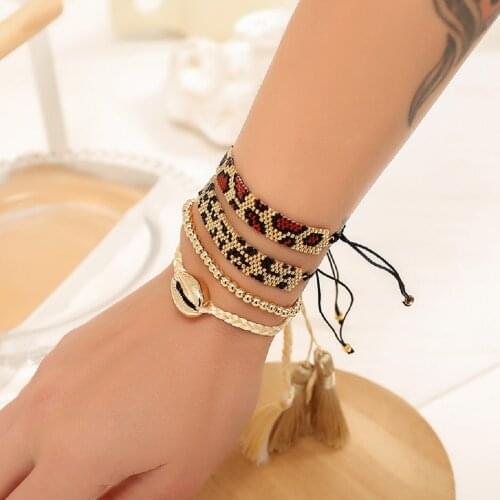 Go2boho Miyuki Bracelets Set for Women Leopard Pattern Bracelet Handmade Woven Jewelry Beaded Pulsera Tassel Shell Jewellery
