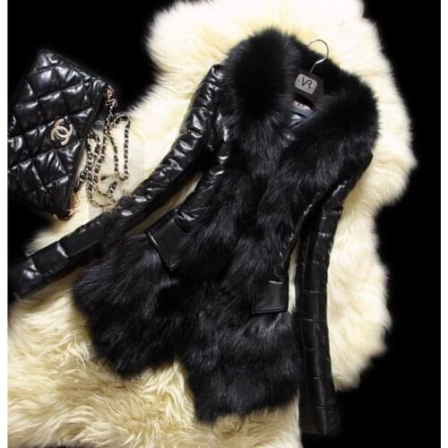 S-5xl large size foreign trade exploding winter new body-slim imitation fox fur fur PU skin show thin coat furry womens coat