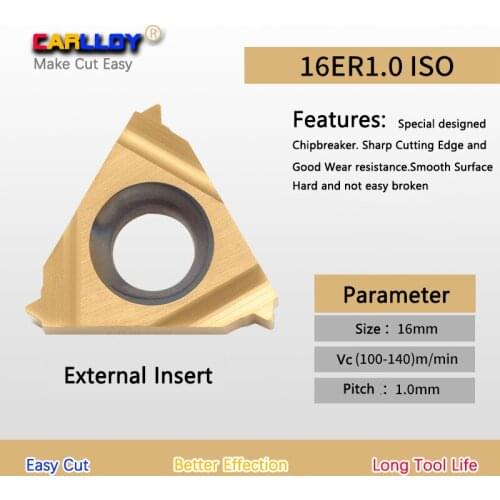 10pcs 1.0 pitch Thread Insert 16ER1.0ISO Yellow Hand External Threading Tips EKIQB