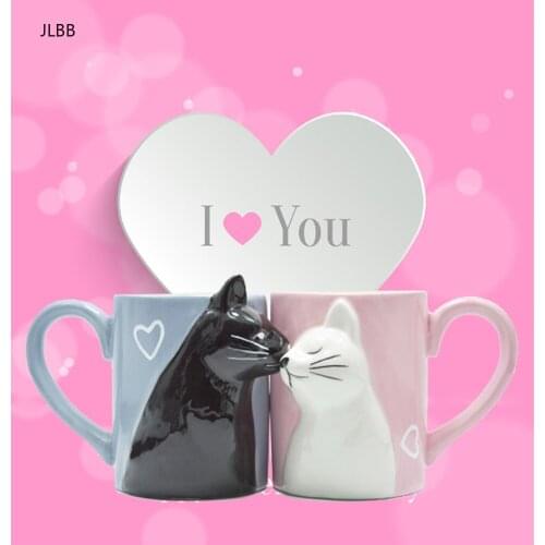 2pcs Luxury Kiss Cat Cups Couple Ceramic Mugs Married Couples Anniversary Morning Mug Milk Coffee Tea Breakfast Valentines Day