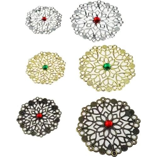 20pcs Inlaid gems Filigree Flower Wraps Connectors Iron Bronze Tone Color For DIY Jewelry Making Findings