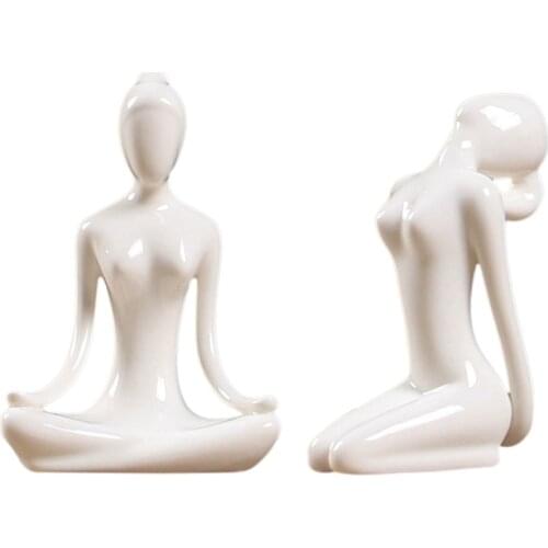 2x Abstract Art Ceramic Yoga Poses Figurine Porcelain Yoga Lady Figure Statue Home Yoga Studio Decor Ornament 6 & 10