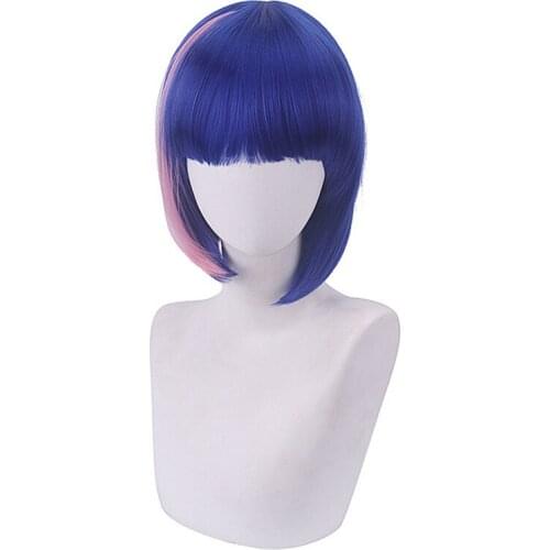 35cm Anime Assassins Scissor Seve Cosplay Coke Wig Role Playing Wigs Halloween Cosplay Mixed Blue Hair Wig Cap