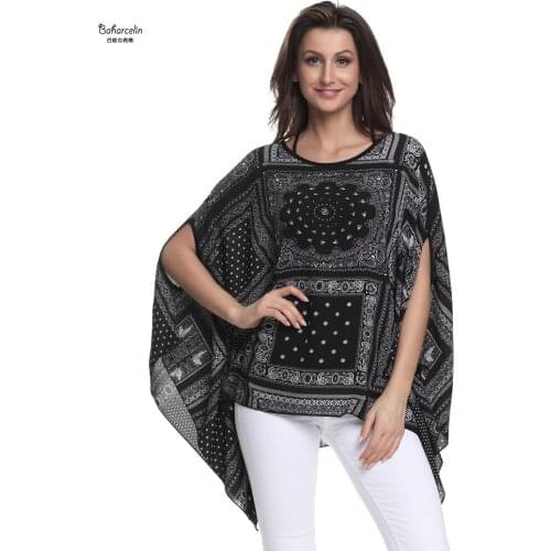 Baharcelin Women Girl Summer Printed Novelty Chiffon Tops Blouse Batwing Sleeve Loose Blouses Plus Size Top Clothing