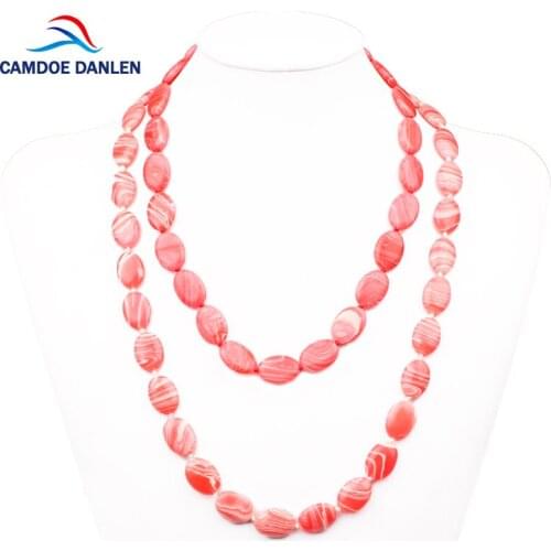 CAMDOE DANLEN 2017 Fashion Necklace 2017 Red Stripe Oval Beads Classic Natural Stone 45CM 60CM Long Maxi Women Choker Necklace