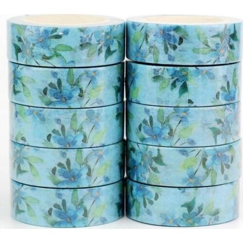 10PCS/lot Decorative Blue watercolor flowers Washi Tapes Paper for Scrapbook Bullet journal Adhesive Masking Tapes School Supply