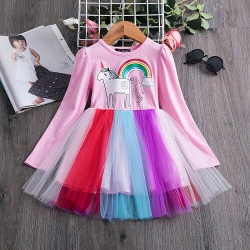 Girls Unicorn Dress Long Sleeve Winter Autumn Rainbow Floral Princess Costume Children for Girl Kids Dresses For Girls 3-8 Years