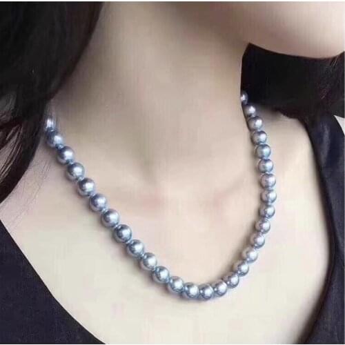 Elegant 9-10mm round silver grey pearl necklace 18inch