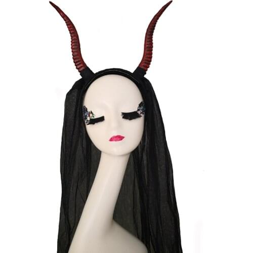 Handmade Antelope Veil Headband Gothic Red Horn Cospaly Headdress Animal Photograph Headpiece Halloween Accessories