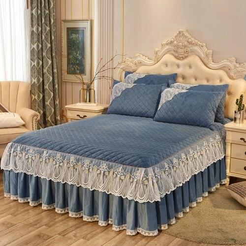 Crystal Velvet Quilted Bed Skirt Bedspread Thickened Mattress Cover Non-Slip Protective Cover Bed Sheet Skirt