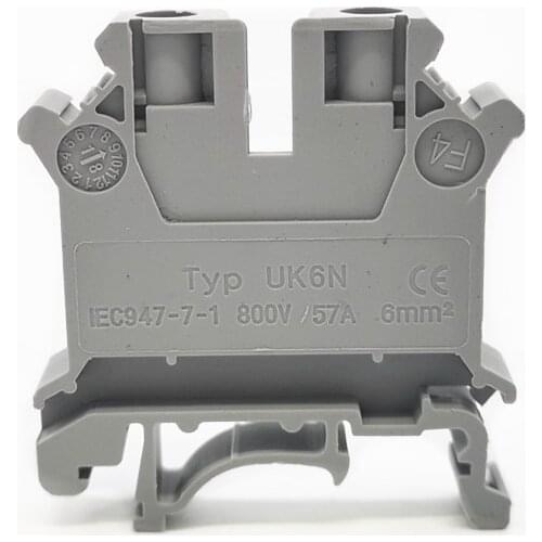 10PCS UK6N DIN Rail Terminal Block Wire Terminal blocks 6mm2 DIN Rail Universal Combination Terminal Blocks Screw Type UK-6N