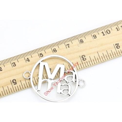 5pcs Antique Silver Plated Mama Mom Connectors Charm Pendant Jewelry Making Findings Accessories DIY Handmade Craft 34x44mm
