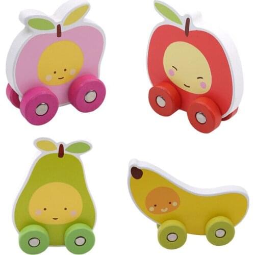 Creative Wooden Mini Cartoon Fruit Shape Block Vehicle Wooden Children Toy Wood Pear Banana Peach Educational Toys Gift