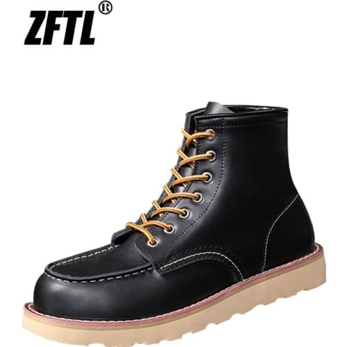 ZFTL Mens Martins Boots Cow Leather Vintage Motorcycle boots Tooling Boots Winter Cotton Ankle Casual Boots Retro Lace up Brown