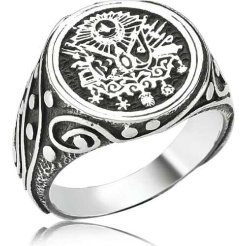 Tevuli 925 Sterling Silver Ottoman State Crested Male Ring