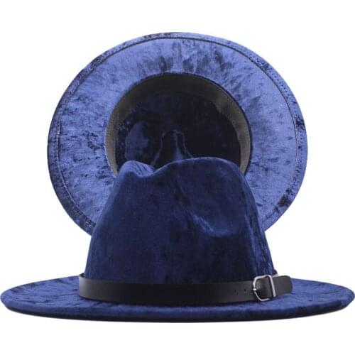 New British Gold Velvet Fedora Hat Men Wome Wool Winter Felt Hats Fashion jazz Hat Wholesale