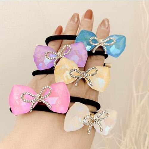 2021 New Candy Crystal Bow Hair Rope Pastoral Style Jelly Hair High Bullet Rope Diamond Headdress