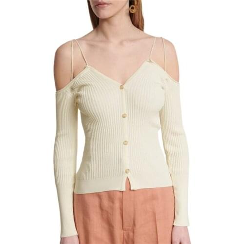 2021 summer NEW womens V-neck suspender womens high-quality off-the-shoulder knitted cardigan simple bottoming long-sleeved to