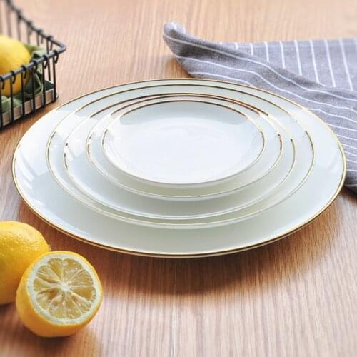 Solid white dinner plates Ceramic Plate Dish gold inlay White Porcelain Tableware Dishes and Plates Sets