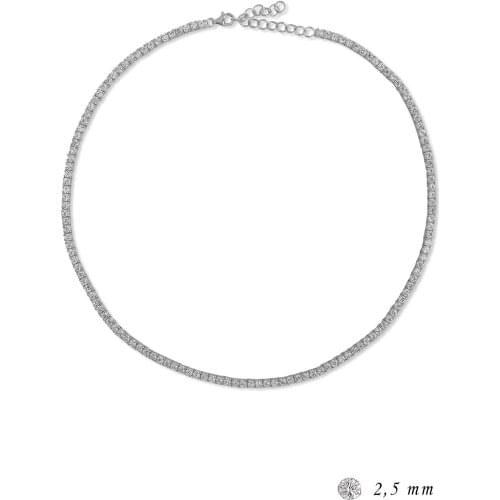 Silver 2,5 MM White Cubic Zirconia Waterway 43 cm Choker Necklace, best present options for Your Loved Ones