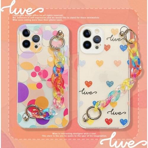 Tranparent Clear Dots Love Soft TPU Shockproof Wristband Phone Straps Case For iPhone 7 8 Plus Xs XR 11 Pro Max 12Mini Cover