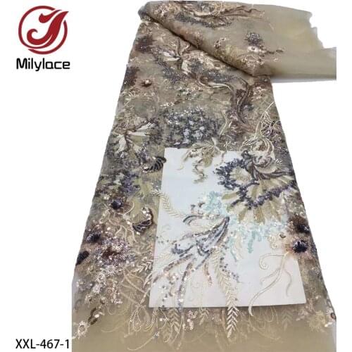 Luxury African French Sequin Tulle Lace Fabric Nigerian Glitter Sequence Lace Fabric for Women Party Dress XXL-467