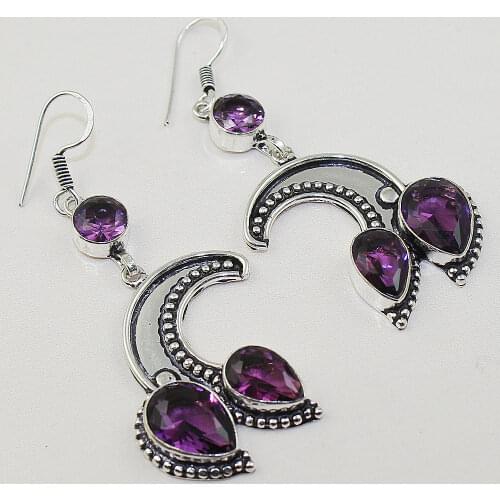 Ametheyst Earring Silver Overlay over Copper ,70 mm, E0663