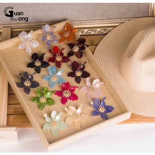 GuanLong Hot Sales Fashion Big Flowers Drop Earrings for Women Crystal Resin Acrylic Dangle Earring Gift Wholesale Ear Jewelry