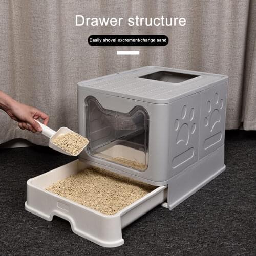 Foldable Cat Litter Box Cat Potty Anti-splashing Cat Toilet Trainer High Capacity Cat Litter Tray pet Litter Pan Holder 2021