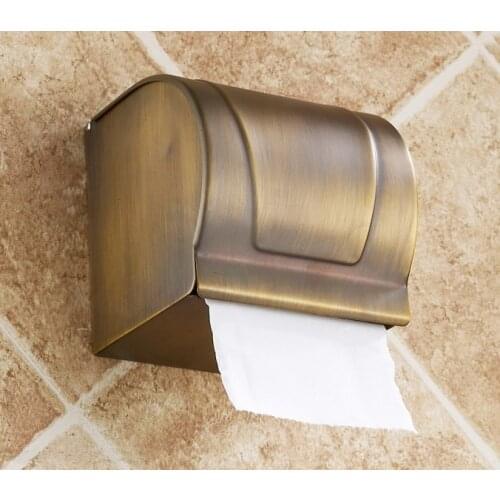 Vintage Retro Antique Brass Square Wall Mounted Bathroom Toilet Paper Roll Box Holder Bathroom Accessory mba303