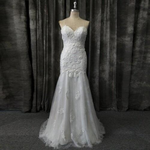 High Quality Mermaid Wedding Gowns Sweetheart Sleeveless Sequins Lace Appliques Real Image Bridal Dress