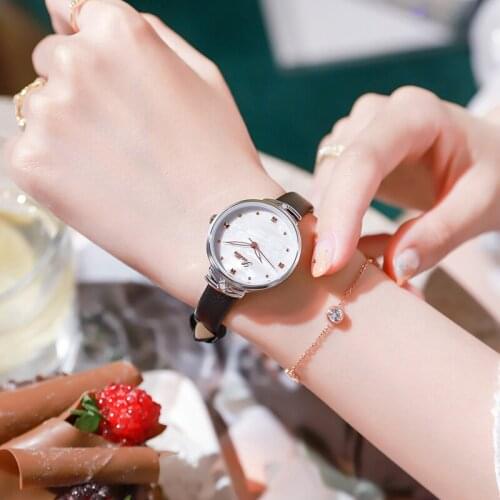 High Quality Japan Quartz Movement Women Wristwatch Classic black adjustable genuine leather bracelet; Easy wear pin clasp