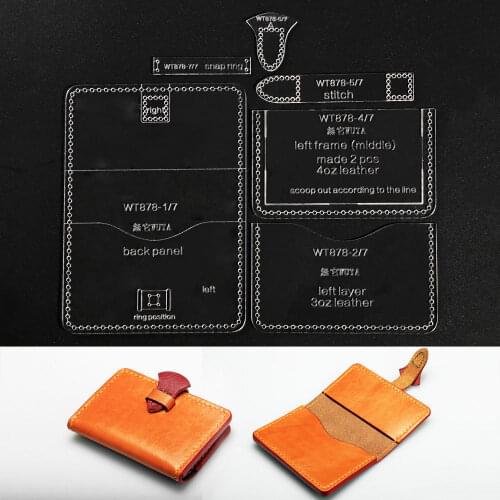 WUTA 878 Acrylic Template Cutting Template Handmade Worker Pattern Model for DIY Card Holder,Credit Card Case Leathercraft Tools