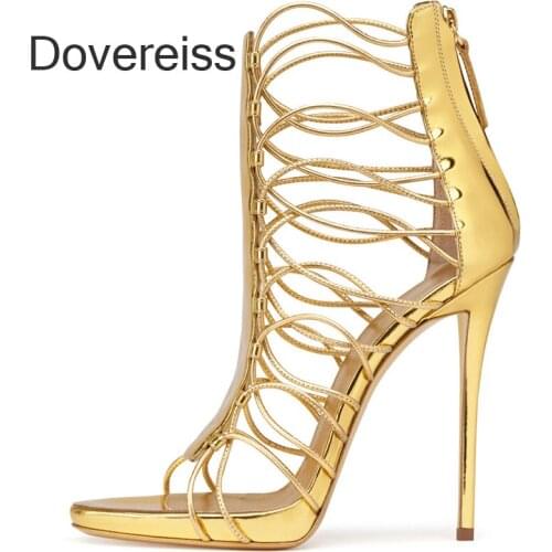 Dovereiss Summer Women Clear heels Sandals Fashion Sexy New Gold Blue Party Shoes Stilettos heels Consice Back Zipper 44 45