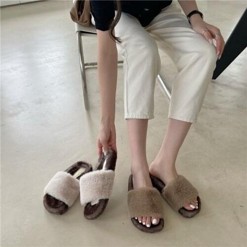 2021 new mink hair sandals comfortable home womens casual slippers womens shoes