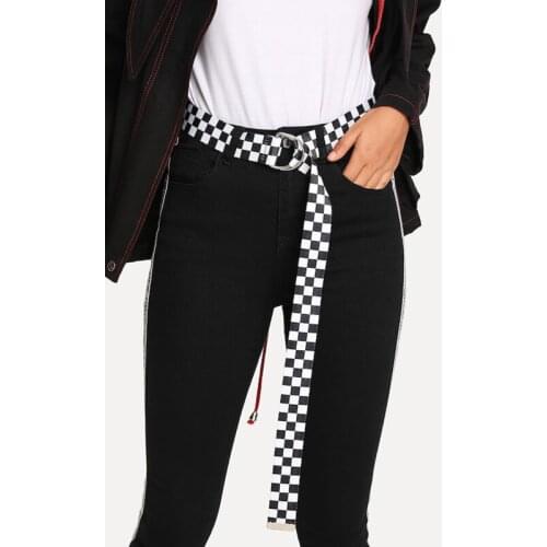 Angry Snake Womens Belt Double D-Ring Buckle Casual Two-sided White&Black Lattice Belt Fashion Super long Canvas Girls belt