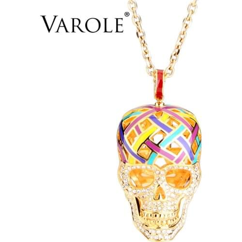 VAROLE Collares Necklace Women Enamel 3D Colorful Skeleton Necklaces & Pendants Vintage Choker Statement Necklace Collier