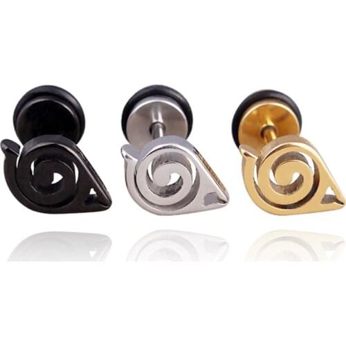1PC Naruto Cosplay Studs Metal Earring Uchiha Sasuke Konohagakurenosato Sign Accessories Props