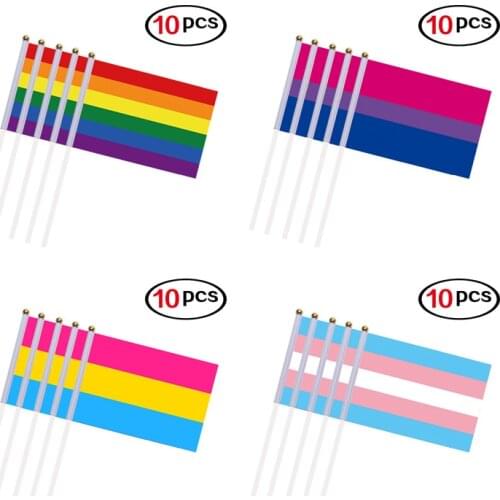 10PCS/Pack 14*21CM Easy To Hold Mini Small Rainbow Flags With Flagpoles For Rainbow Pride Parade Festival Party Decorations