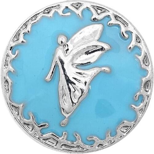 10pcs/lot Snap Jewelry Sky Blue Angel Girl 18MM Snap Buttons Fit Snap Bracelets Bangles For Women