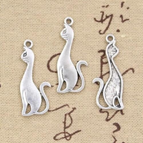 12pcs Charms Cat 33x14mm Antique Pendant fit,Vintage Tibetan Silver color,DIY For Handmade Jewelry