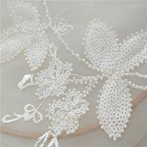 2pieces/lot Beads 3D Wedding Dress Applique DIY Bridal Headdress Ivory White Lace Collar Lace Fabric Patch RS2684