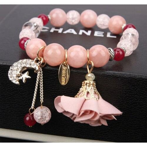 2021 new product Korean personality sweet pop flower crystal bracelet womens single circle beaded bracelet for women gift
